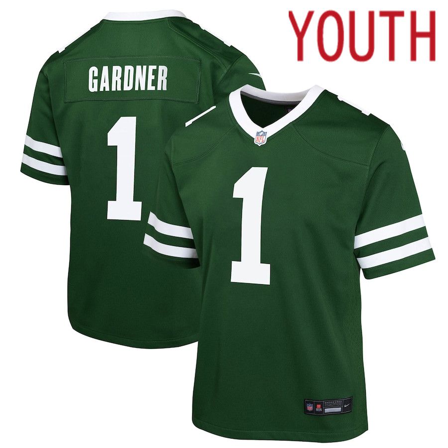 Youth New York Jets #1 Ahmad Sauce Gardner Nike Legacy Green Game NFL Jersey